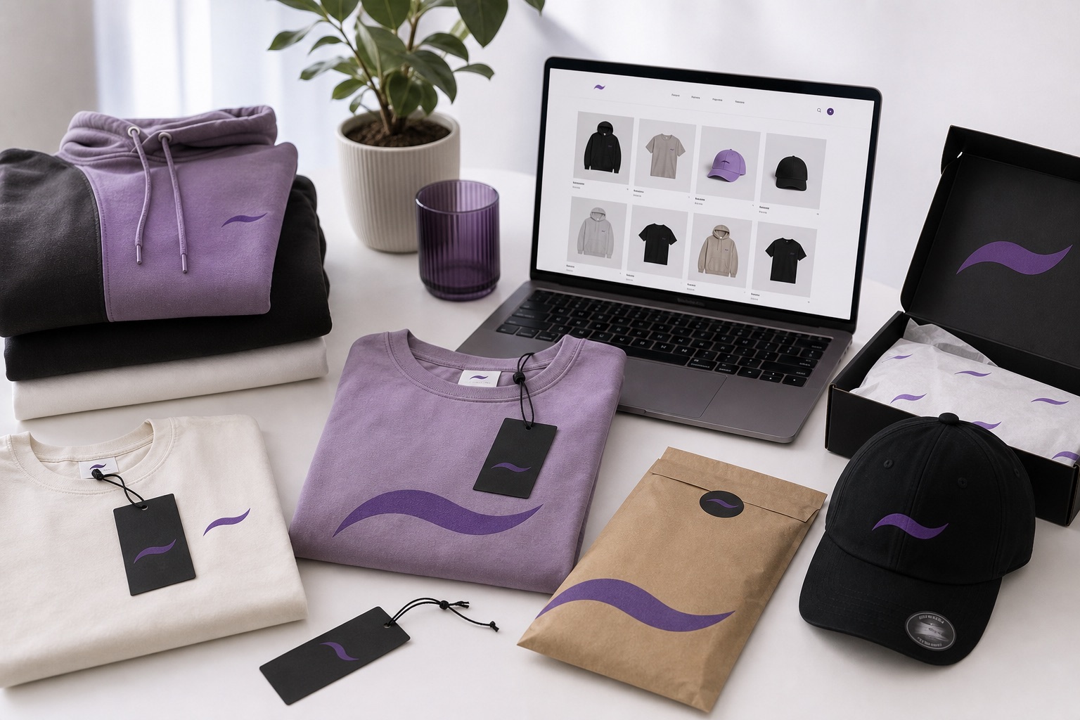 Clothing brand garments, packaging, and ecommerce store setup